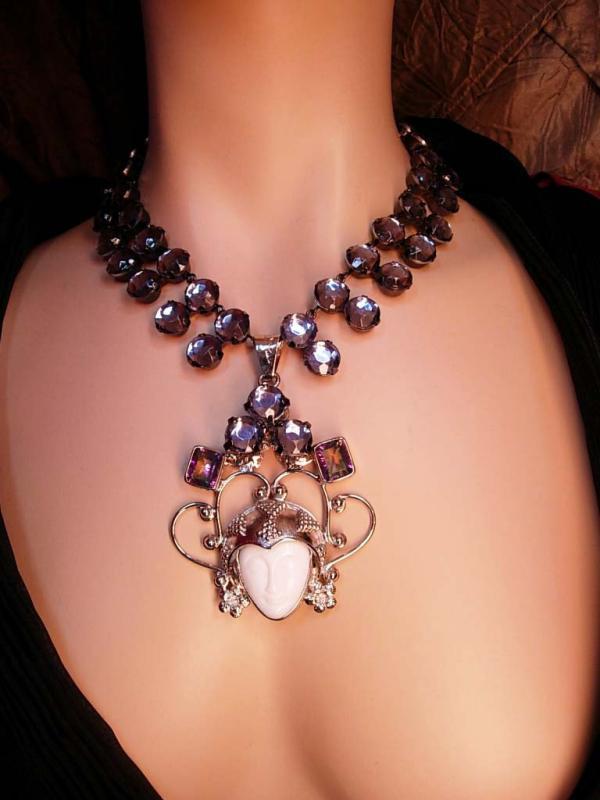 Dramatic Statement Goddess Necklace Rainbow topaz and huge rhinestones