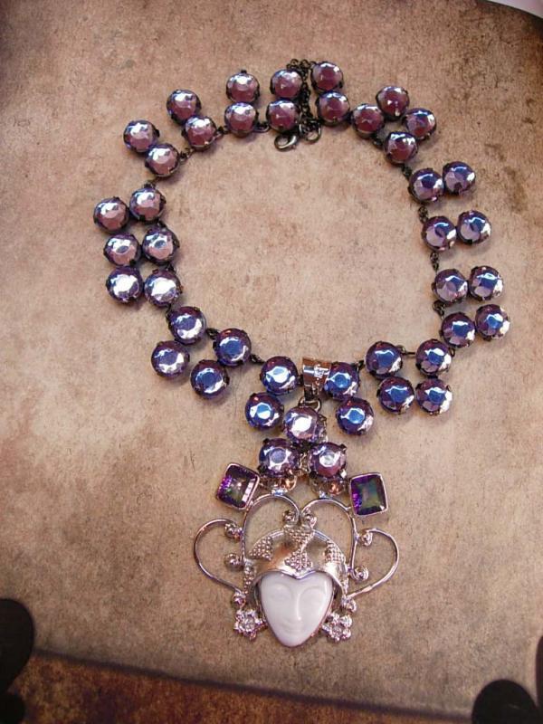 Dramatic Statement Goddess Necklace Rainbow topaz and huge rhinestones
