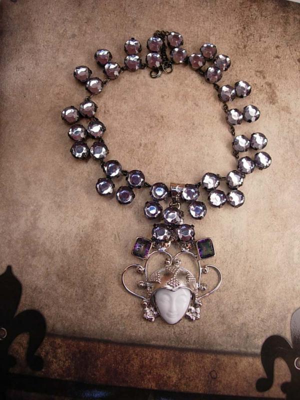 Dramatic Statement Goddess Necklace Rainbow topaz and huge rhinestones