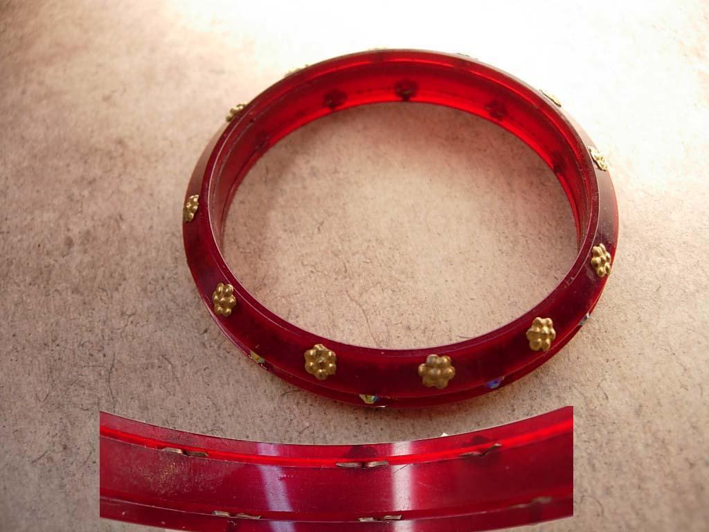 Vintage Bohemian RED Gypsy rhinestone bracelet bangle