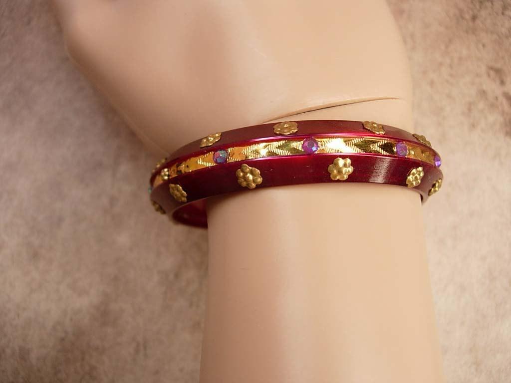 Vintage Bohemian RED Gypsy rhinestone bracelet bangle