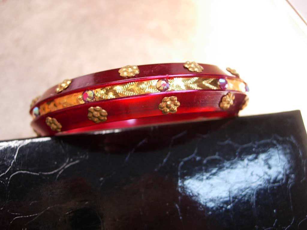 Vintage Bohemian RED Gypsy rhinestone bracelet bangle
