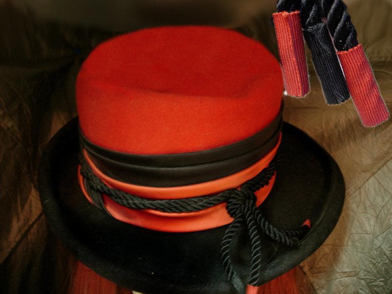 Vintage Steampunk Fedora Top Hat Halloween orange and black rim with tassels Bollman & Co