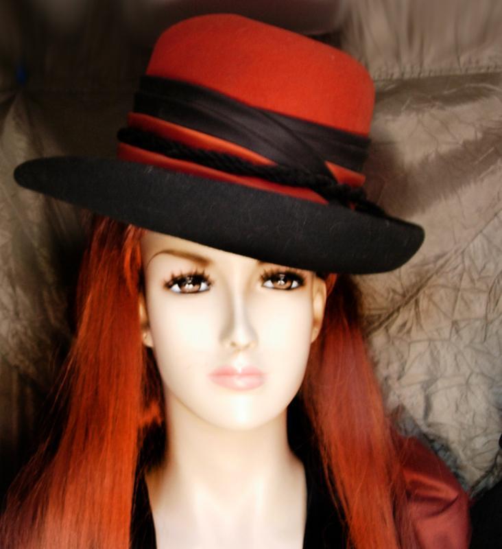 Vintage Steampunk Fedora Top Hat Halloween orange and black rim with tassels Bollman & Co