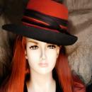 Vintage Steampunk Fedora Top Hat Halloween orange and black rim with tassels Bollman & Co