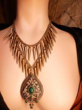Bohemian GOddess Tassel Necklace Emerald victorian drop HUGE statement necklace