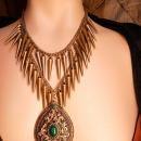 Bohemian GOddess Tassel Necklace Emerald victorian drop HUGE statement necklace