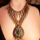 Bohemian GOddess Tassel Necklace Emerald victorian drop HUGE statement necklace
