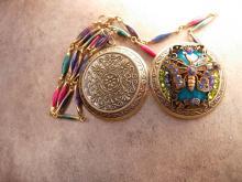 Czech Rhinestone butterfly Locket Bohemian Fairy with enamel Chain