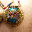 Czech Rhinestone butterfly Locket Bohemian Fairy with enamel Chain