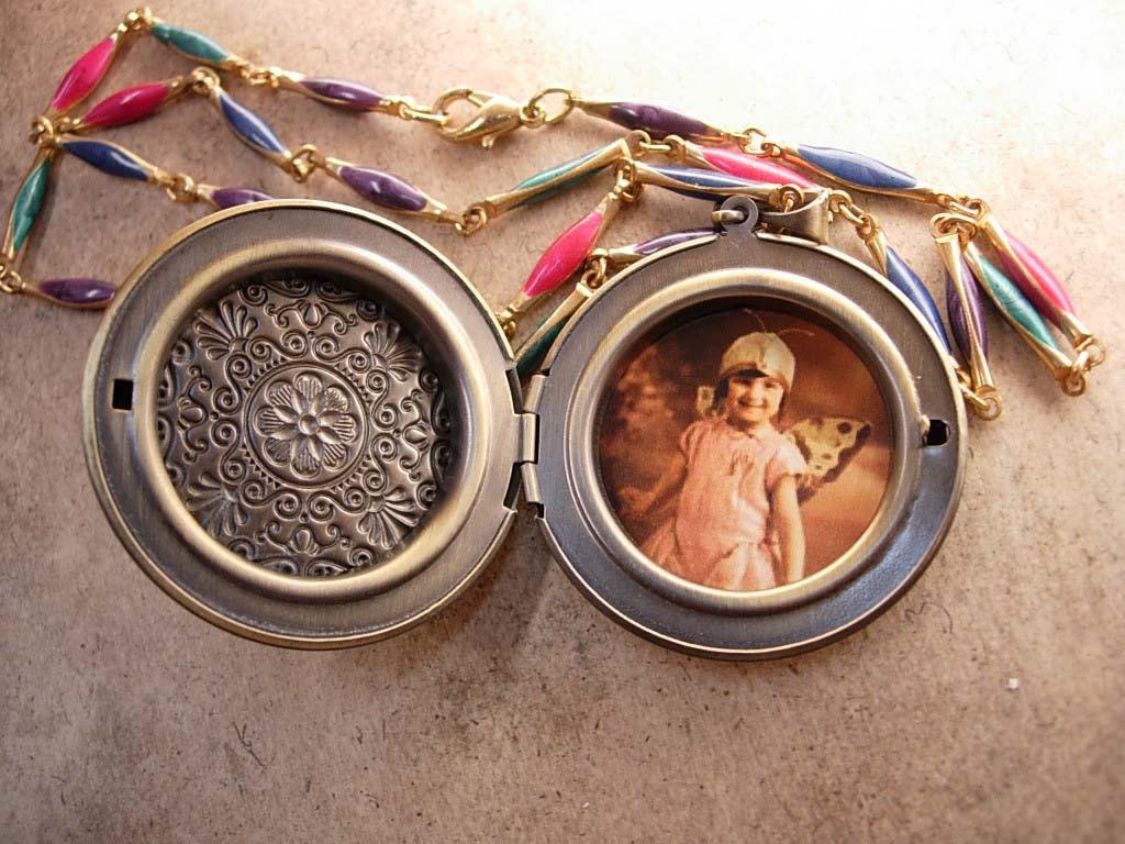 Czech Rhinestone butterfly Locket Bohemian Fairy with enamel Chain