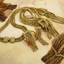 Early Fringe BUckle Bracelet NEcklace earrings All Signed Victorian swags Goldette