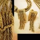Early Fringe BUckle Bracelet NEcklace earrings All Signed Victorian swags Goldette