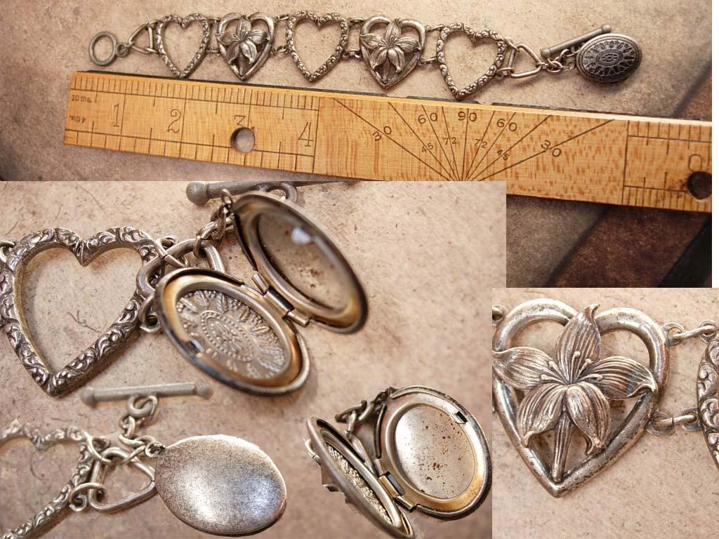VIntage Victorian Sweetheart Fob Bracelet with locket for Valentines day
