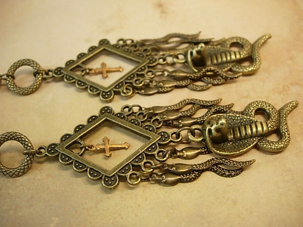 Gothic voodoo Snake earrings dripping in serpents