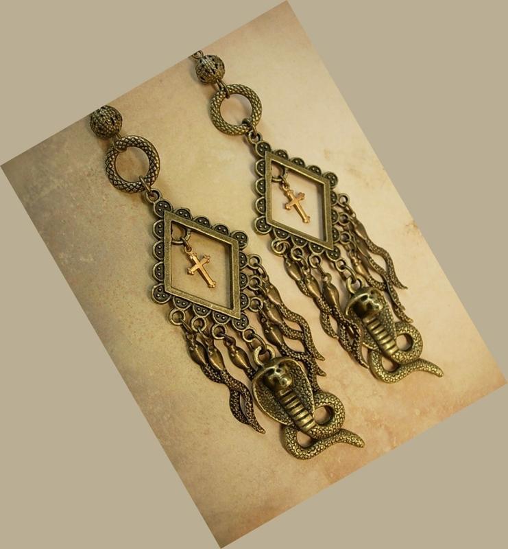 Gothic voodoo Snake earrings dripping in serpents