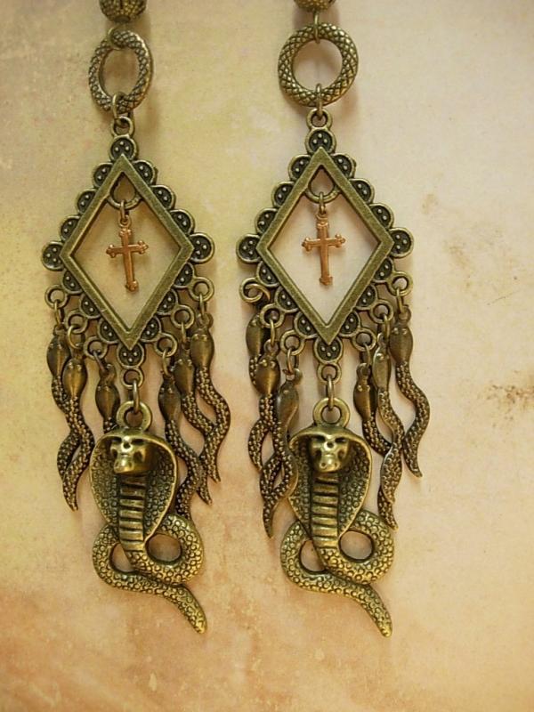 Gothic voodoo Snake earrings dripping in serpents