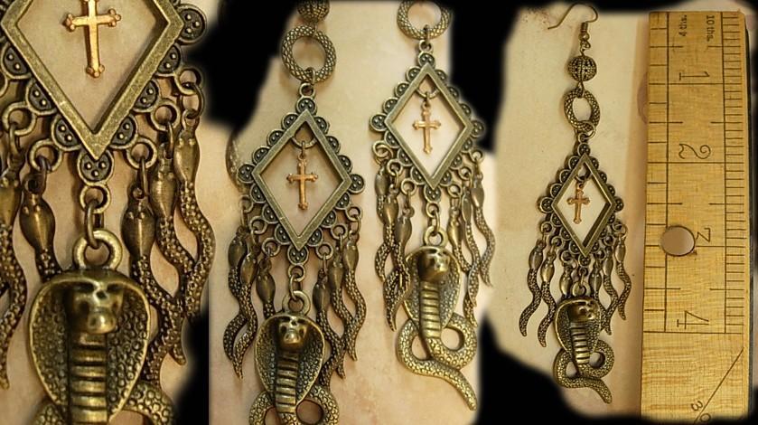 Gothic voodoo Snake earrings dripping in serpents