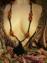 Vintage Italy Necklace HUGe amber with Dramatic Tassel With original tag Flapper style