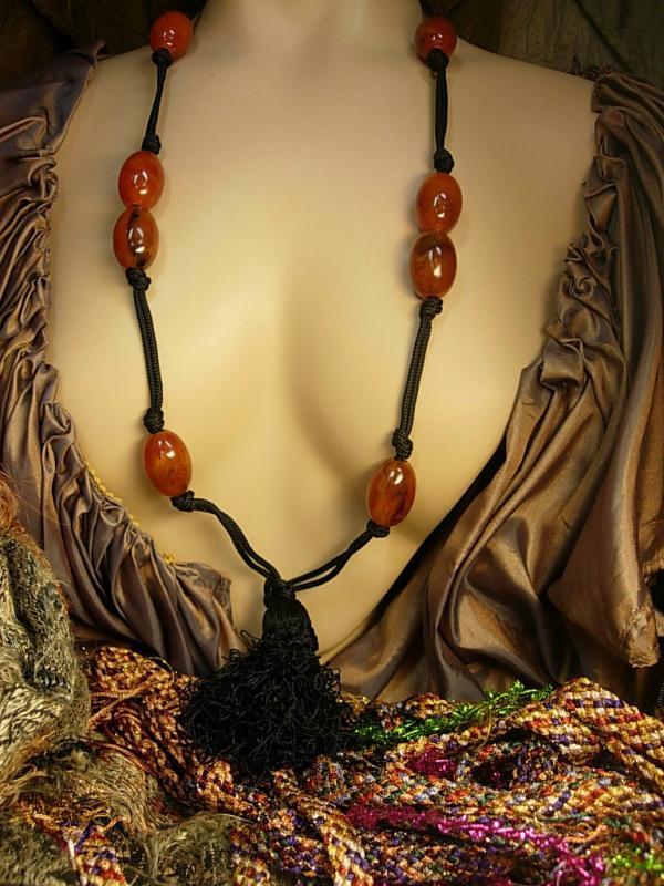 Vintage Italy Necklace HUGe amber with Dramatic Tassel With original tag Flapper style