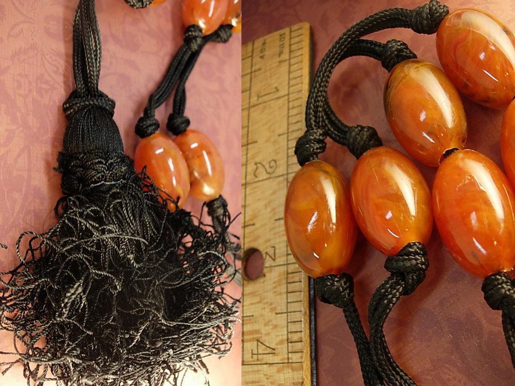 Vintage Italy Necklace HUGe amber with Dramatic Tassel With original tag Flapper style