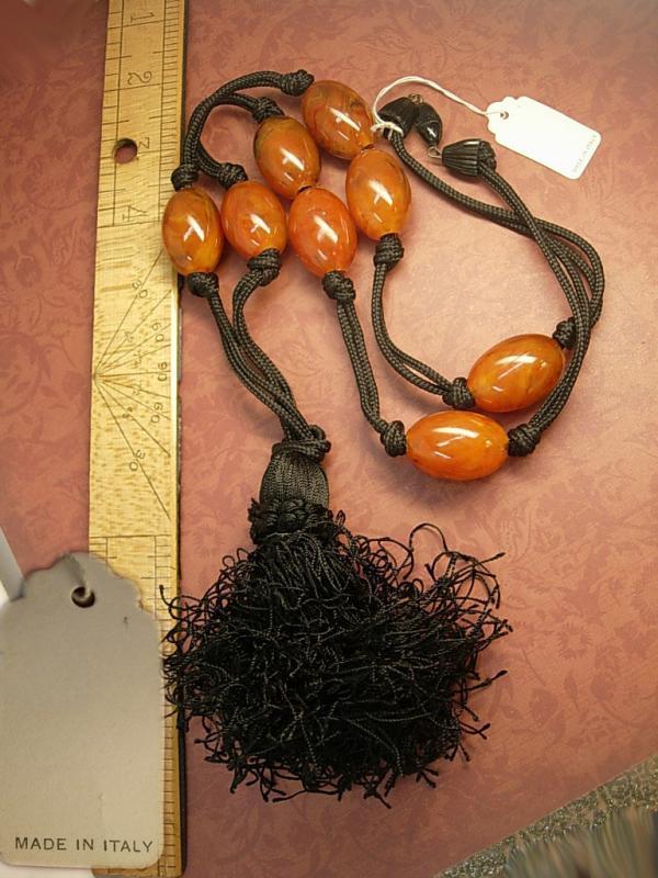 Vintage Italy Necklace HUGe amber with Dramatic Tassel With original tag Flapper style