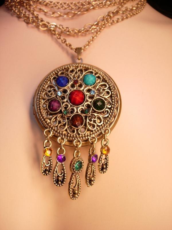 Bohemian Mermaid Gypsy Jeweled locket necklace Collar of chains