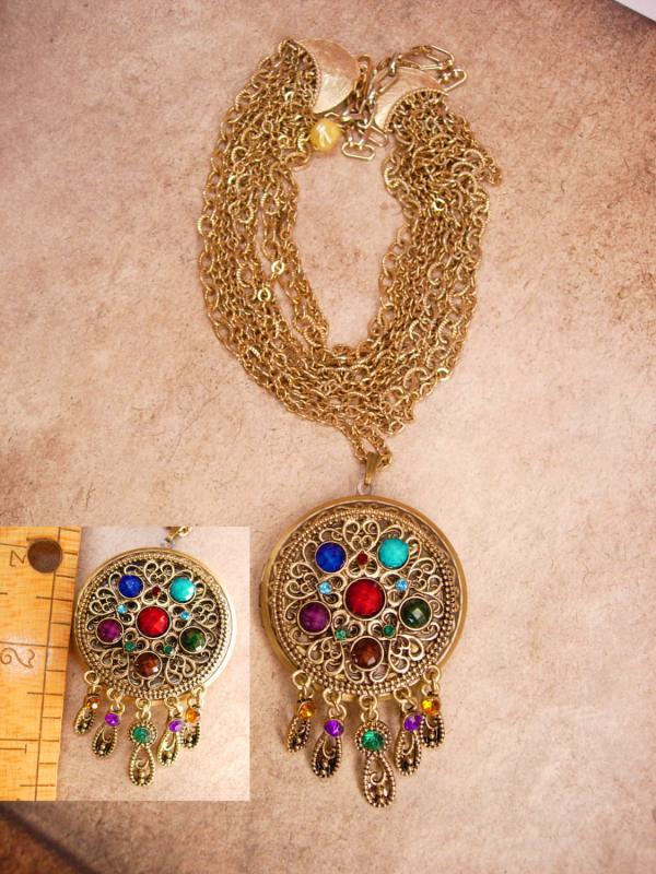 Bohemian Mermaid Gypsy Jeweled locket necklace Collar of chains