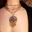 Bohemian Mermaid Gypsy Jeweled locket necklace Collar of chains