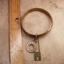Vintage Charm Bracelet padlock and pocketwatch charms raised relief bangle