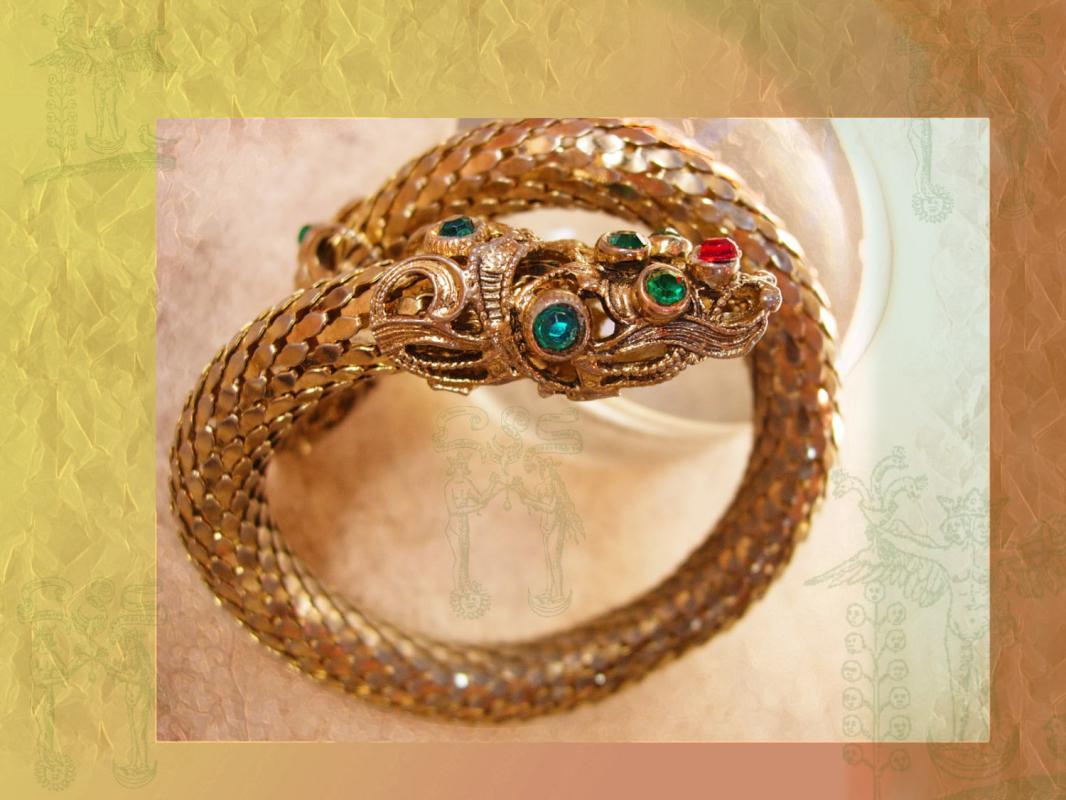 Vintage Jeweled Dragon Bracelet Mesh Snake coil serpent bangle