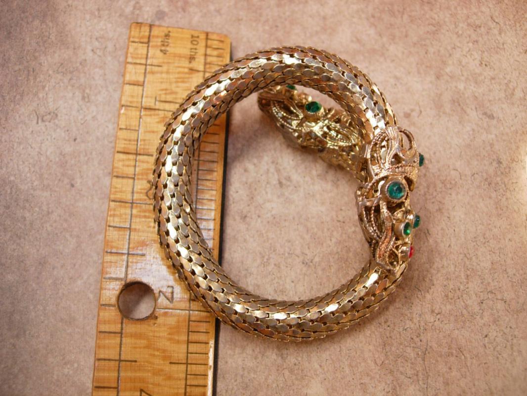 Vintage Jeweled Dragon Bracelet Mesh Snake coil serpent bangle