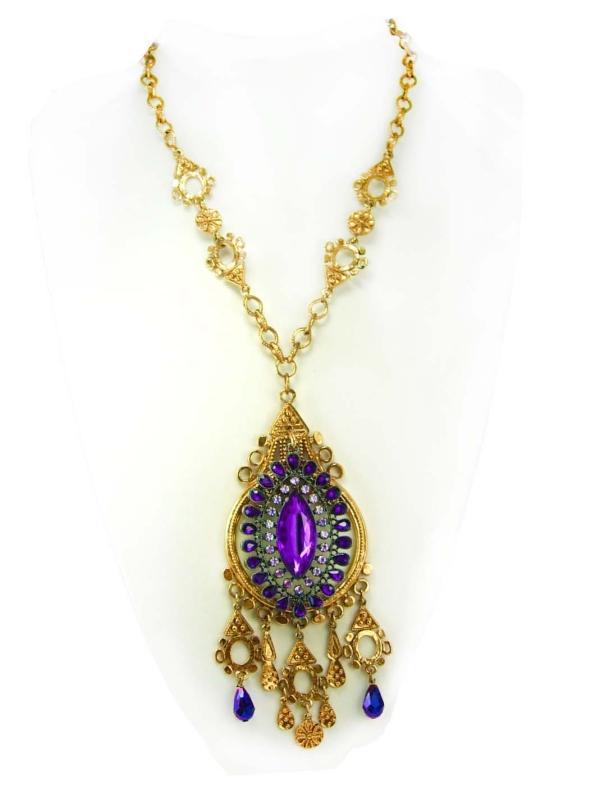 STUNNING Purple Chandelier Medieval necklace Goddess with aurora borealis Drops