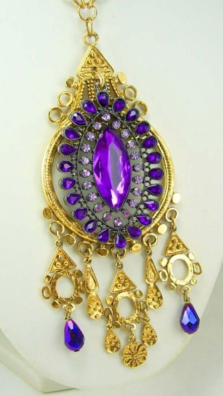 STUNNING Purple Chandelier Medieval necklace Goddess with aurora borealis Drops