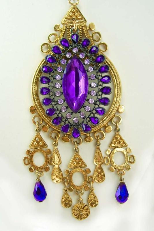 STUNNING Purple Chandelier Medieval necklace Goddess with aurora borealis Drops