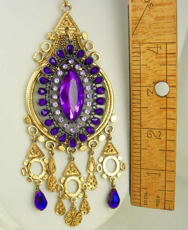 STUNNING Purple Chandelier Medieval necklace Goddess with aurora borealis Drops