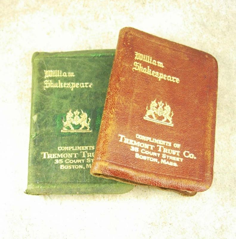 2 MINIATURE leatherbound Shakespeare Books King Henry 1V advertising bank with history