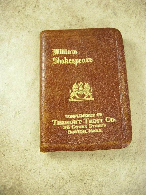 2 MINIATURE leatherbound Shakespeare Books King Henry 1V advertising bank with history