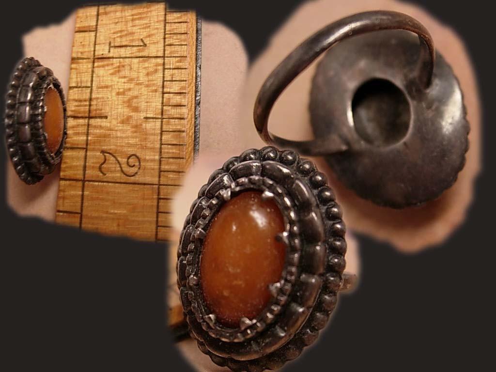 ANtique sterling genuine victorian amber fancy setting ring