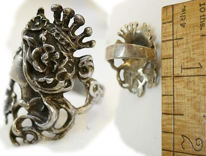 Mucha Goddess ring sterling with crown and flowing Bohemian hair Nymph