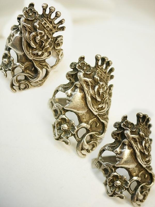 Mucha Goddess ring sterling with crown and flowing Bohemian hair Nymph