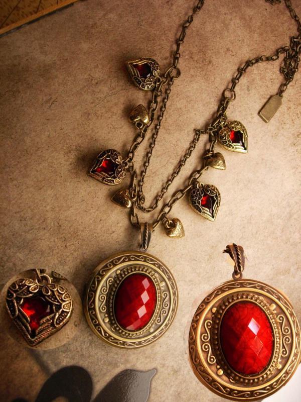 Valentine RED Locket Necklace Heart Charms fobs GOddess Minerva portrait Believe charm
