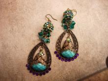 Bohemian Purple Rhinestones Earrings Turquoise Gypsy dangle drops