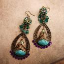 Bohemian Purple Rhinestones Earrings Turquoise Gypsy dangle drops