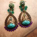 Bohemian Purple Rhinestones Earrings Turquoise Gypsy dangle drops