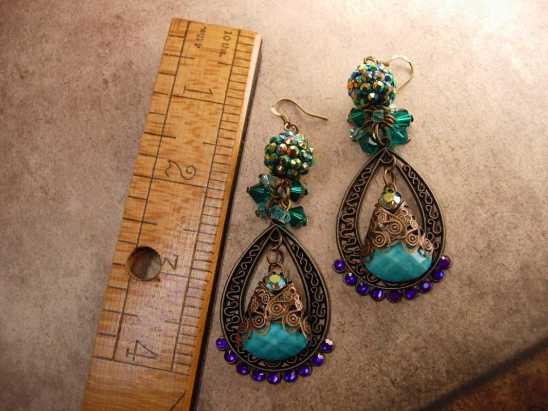 Bohemian Purple Rhinestones Earrings Turquoise Gypsy dangle drops