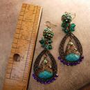 Bohemian Purple Rhinestones Earrings Turquoise Gypsy dangle drops