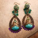 Bohemian Purple Rhinestones Earrings Turquoise Gypsy dangle drops