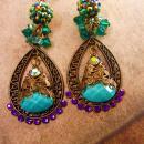 Bohemian Purple Rhinestones Earrings Turquoise Gypsy dangle drops