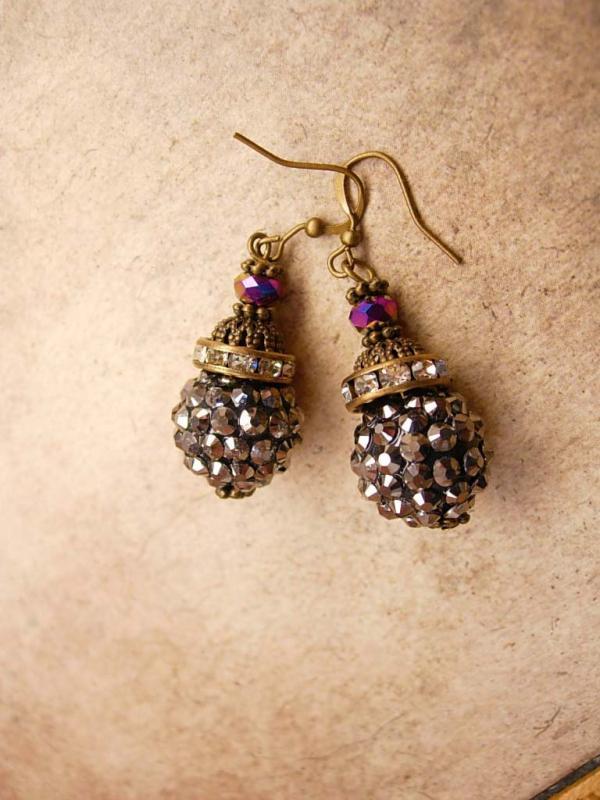 Sparkling Marcasite Rhinestone Drop earrings Aurora borealis glass